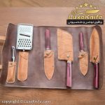 ست کیف چرمی و چاقوی حرفه ای 7 پارچه آشپزی طرح تیغه بادامی ( ساخت زنجان ) - Image 4