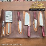 ست کیف چرمی و چاقوی حرفه ای 7 پارچه آشپزی طرح تیغه بادامی ( ساخت زنجان )