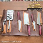 ست کیف چرمی و چاقوی حرفه ای 7 پارچه آشپزی طرح تیغه ژاپنی
