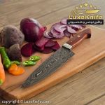 کارد سرآشپز حرفه ای مدل سزار تیغه دمشقی دسته پادوک