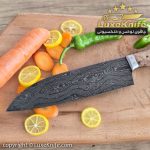 شف نایف حرفه ای مدل شارپ تیغه دمشقی دسته چوب کیکم - Image 2