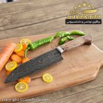 شف نایف حرفه ای مدل شارپ تیغه دمشقی دسته چوب کیکم