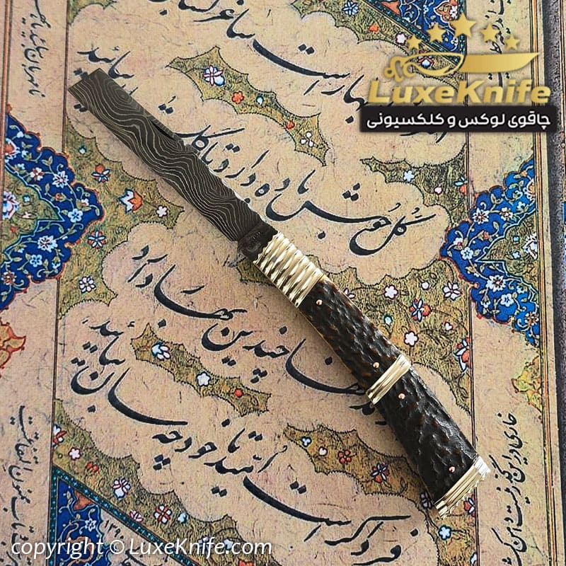 چاقوی قلم تراش لوکس طرح ماهور ( تیغه دمشقی و دسته شاخ گوزن )