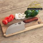 ساطور صربستانی استاد عرفان منش ( تیغه استیل فولاد و دسته چوب پادوک ) + همراه قلاف