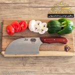 ساطور صربستانی استاد عرفان منش ( تیغه استیل فولاد و دسته چوب پادوک ) + همراه قلاف - Image 4