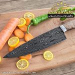 چاقوی سرآشپز حرفه ای مدل سزار تیغه دمشقی دسته چوب کیکم - Image 3