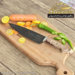 چاقوی سرآشپز حرفه ای مدل سزار تیغه دمشقی دسته چوب کیکم - Image 4