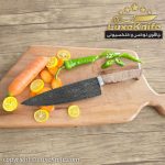 چاقوی سرآشپز حرفه ای مدل سزار تیغه دمشقی دسته چوب کیکم