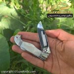 چاقوی جیبی دست ساز زنجان طرح شهریار دسته اپوکسی سفید + کیف - Image 2